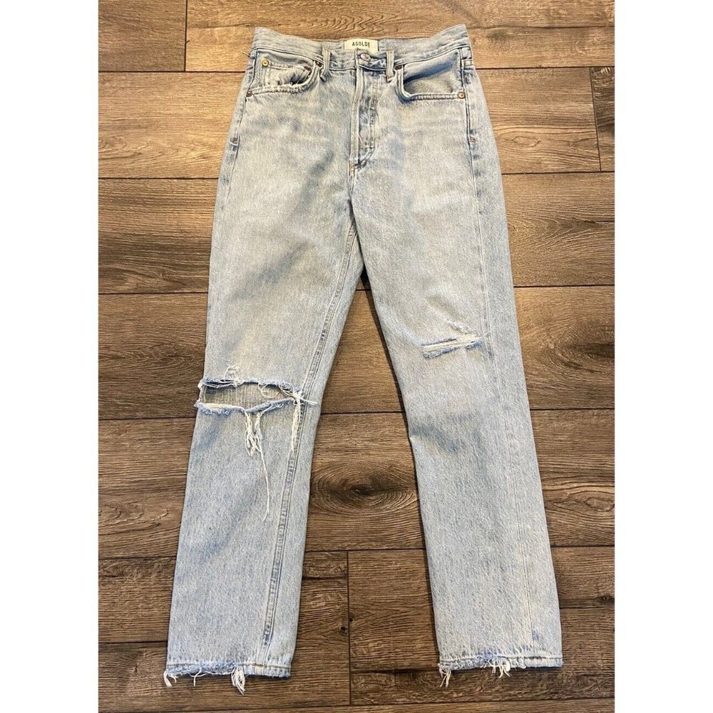 AGOLDE Jeans High Rise Crop Riley Distressed Button Fly Size 25